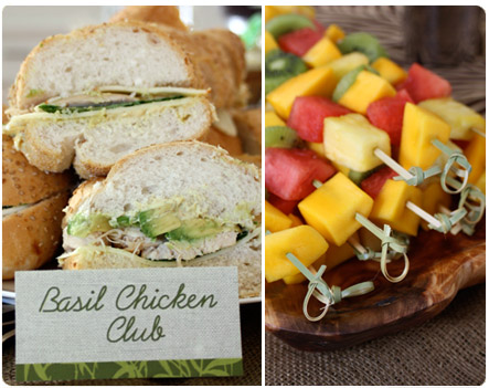 Basil Chicken Club Sandwich, Fruit Kabobs