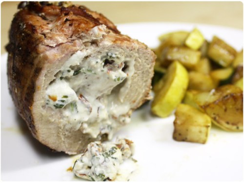 goat cheese, sundried tomato and basil stuffed turkey