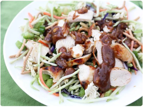 asian slaw with chicken and peanut sauce