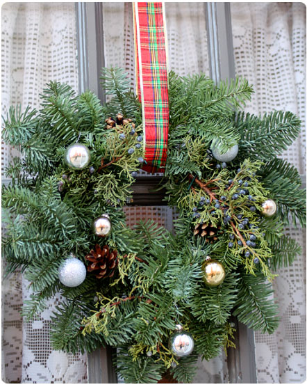 wreath with tartan ribbon