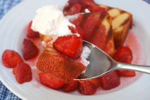Grilled Poundcake with Balsamic Strawberries and Cream